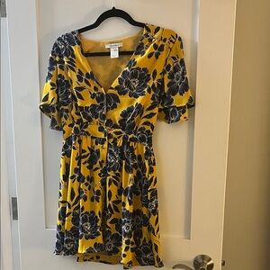 Nordstrom Olivaceous Yellow and Black Floral Mini Dress